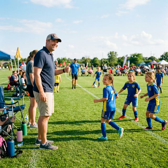 Dad giving thumbs up at soccer